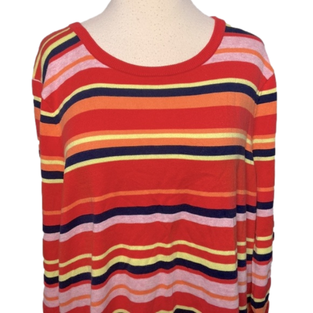 Lands’ End 3/4 Sleeve Striped Sweater Lightweight Orange Peach Yellow 1X